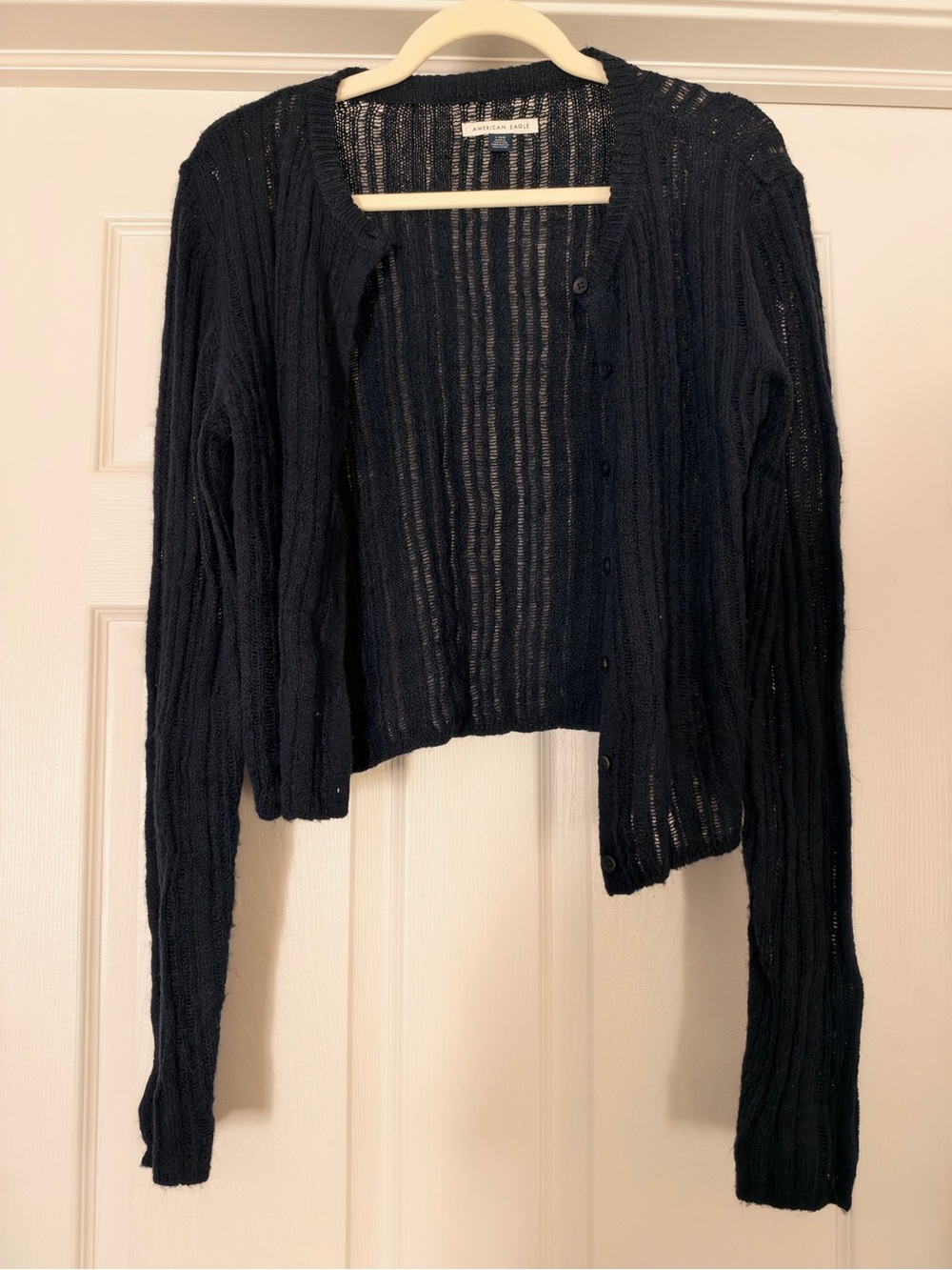 American Eagle Outfitters Navy Open-Knit Button Cardigan